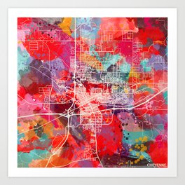 Cheyenne map Wyoming WY 2 Art Print | Wy, Poster, Red, Green, Art, Mapof, Wyoming, Watercolor, Blue, Cheyenne 