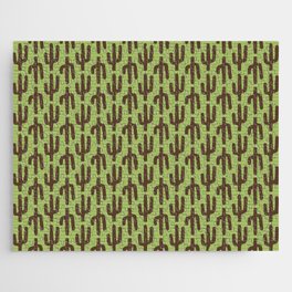 Brown and Green Saguaro Cactus Silhouette with Horizontal Stripes Jigsaw Puzzle