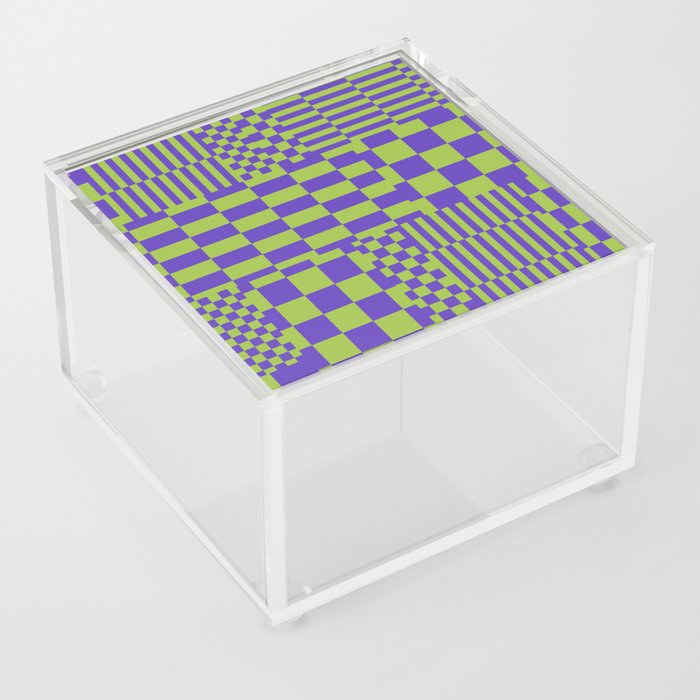 Glitchy Checkers // Purple & Green Acrylic Box