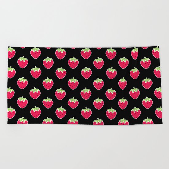 Strawberry Delight Black Beach Towel