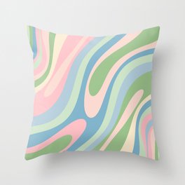 Wavy Loops Retro Abstract Pattern Pastel Blue Pink Green Throw Pillow