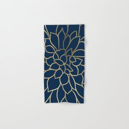 Floral Prints, Line Art, Navy Blue and Gold Hand & Bath Towel