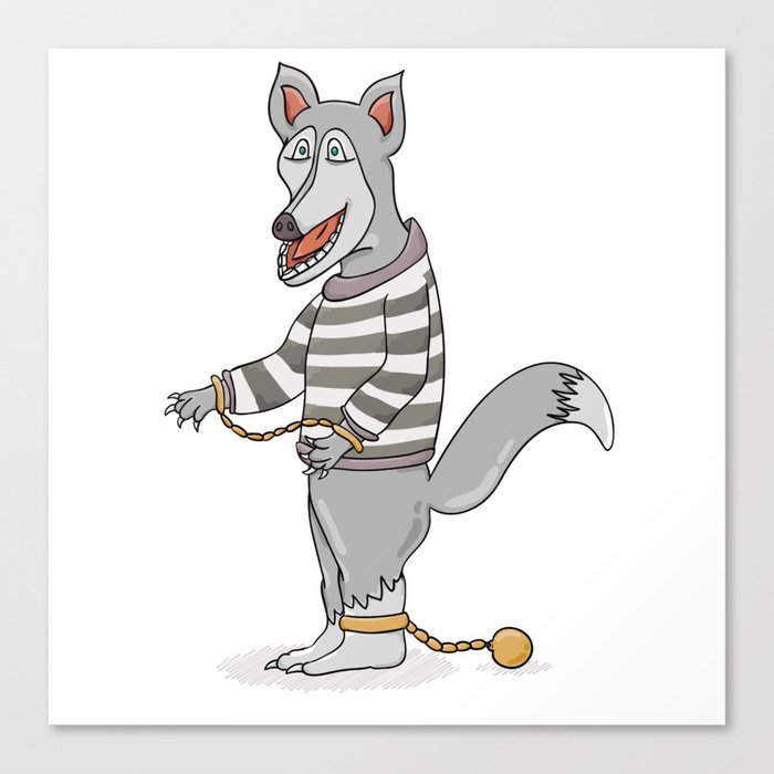 wolf with chains in striped shirt Canvas Print