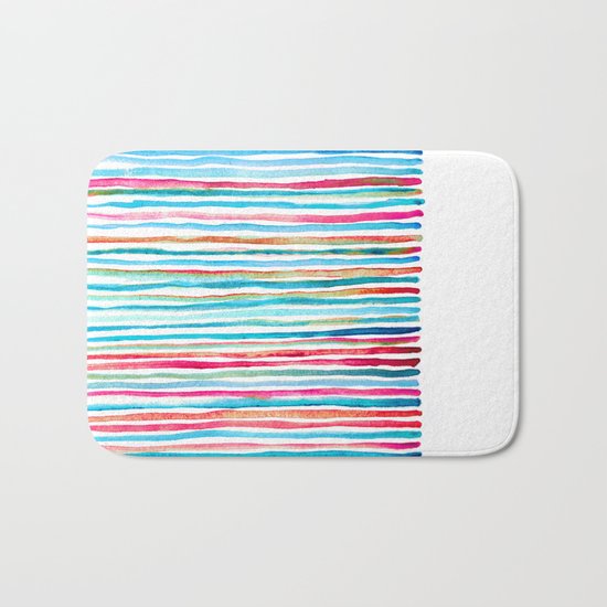 Watercolor Stripes in Pink, Coral, Blue & Aqua Bath Mat