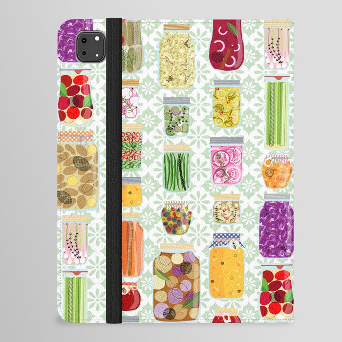 Green Mid century Garden Vegetables Canning Jars  iPad Folio Case