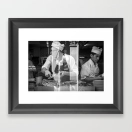 Confused in a kitchen - Black and white cafe restaurant street photography Framed Art Print
