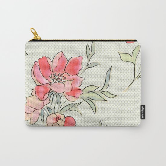 Vintage Floral Green Dot Carry-All Pouch