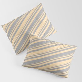 [ Thumbnail: Dark Gray & Tan Colored Stripes/Lines Pattern Pillow Sham ]