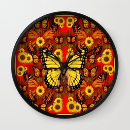 COFFEE BROWN MONARCH BUTTERFLY SUNFLOWERS Wall Clock