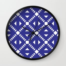 Navy Blue Tiles Retro Pattern Abstract Tiled Moroccan Art Wall Clock