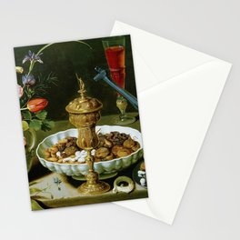 Clara Peeters Still Life with Flowers Goblet Dried Fruit & Pretzels Stationery Card