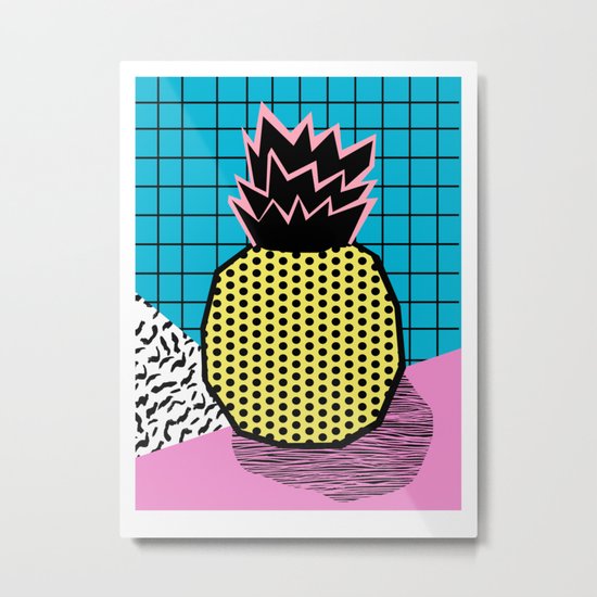 Grindage - pineapple fruit tropical pattern memphis style art print bright neon 1980 1980's 80's 80s Metal Print