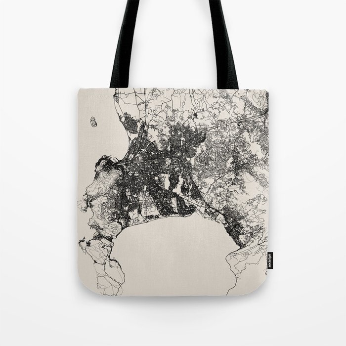 South Africa, Cape Town - Black and White City Map Drawing Tote Bag