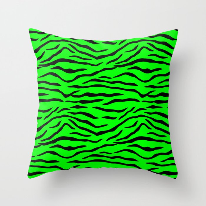 Bright Neon Green and Black Tiger Stripes Throw Pillow