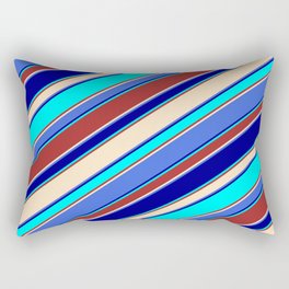 [ Thumbnail: Eye-catching Brown, Bisque, Royal Blue, Dark Blue & Cyan Colored Lined/Striped Pattern Rectangular Pillow ]