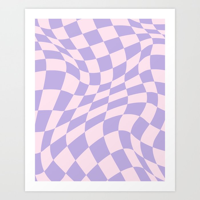Warped Checkered Pattern in Pastel Blush Pink and Lavender  Art Print