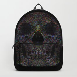 A stippled impressionist take on a skull emerging from a black background Backpack | Stippling, Skull, Bones, Abstract, Color, Digital Manipulation, Blacklight, Uvlight, Impressionist, Blackbackground 