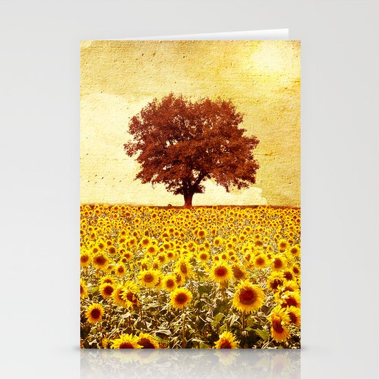 lone tree & sunflowers field Stationery Cards