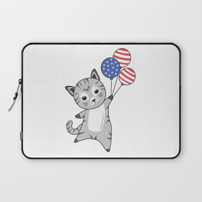 Cats Funny Cat 4th Of July American Flag Laptop Sleeve
