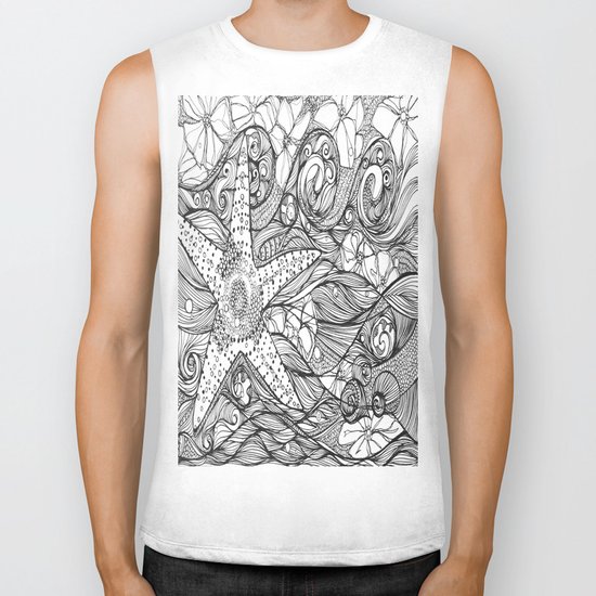 Starfish went out swimming Biker Tank