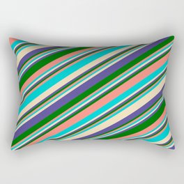[ Thumbnail: Colorful Salmon, Dark Turquoise, Tan, Dark Slate Blue & Dark Green Colored Lines/Stripes Pattern Rectangular Pillow ]