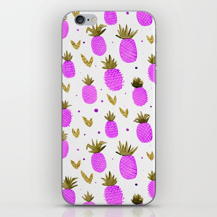 Watercolor pineapples - magenta and gold iPhone Skin