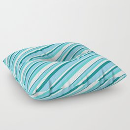 [ Thumbnail: Teal, Light Sky Blue, Turquoise & Mint Cream Colored Striped Pattern Floor Pillow ]