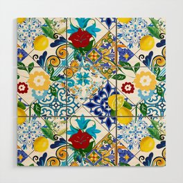 Tiles,mosaic,azulejo,quilt,Portuguese,majolica,lemons,citrus. Wood Wall Art