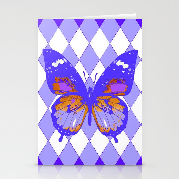 ABSTRACTED PURPLE BUTTERFLY  &  LILAC ARGYLE PATTERN Stationery Cards