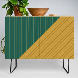 Elegant Pinstripes and Triangles Teal Green Yellow Gold Credenza