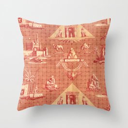 Vintage Coral Egyptian Motif Throw Pillow