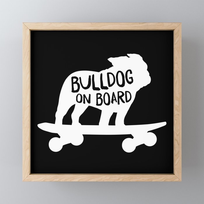 Bulldog on Board | Cool Skateboarding Dog Silhouette Framed Mini Art Print
