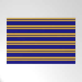 [ Thumbnail: Goldenrod & Blue Colored Striped/Lined Pattern Welcome Mat ]