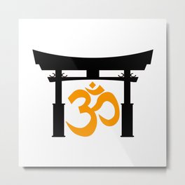 Tori Gate Silhouette and Om Metal Print | Japanese, God, Orange, Om, Symbol, Zen, Icon, Religious, Silhouette, Sign 
