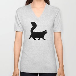 Walking Black Cat V Neck T Shirt