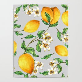 Lemon and floral pattern Poster