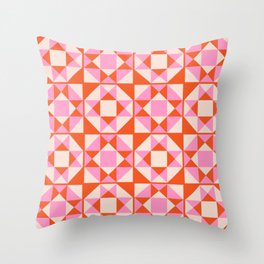 Mosaic Tile Pattern (orange/pink/cream) Throw Pillow