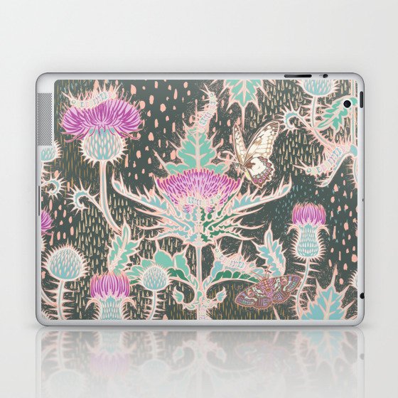 Thistle, moth, butterfly, caterpillar floral garden artwork pattern Laptop & iPad Skin