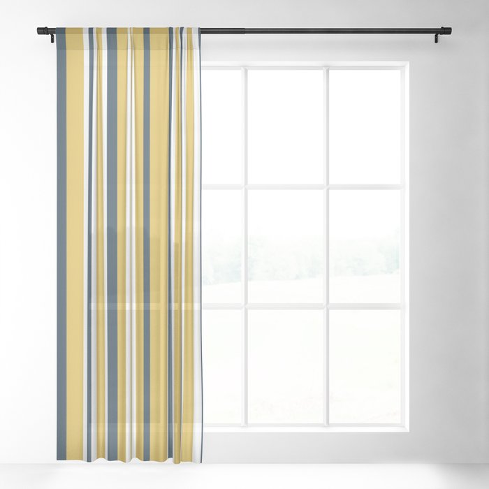 Vertical Stripes in Navy Blue, Mustard Yellow, and White Sheer Curtain