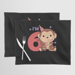 Monkey Sixth Birthday Kids 6 Years Old Placemat