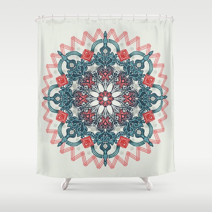 Coral & Teal Tangle Medallion Shower Curtain by micklyn | Society6 Coral & Teal Tangle Medallion Shower Curtain by micklyn | Society6