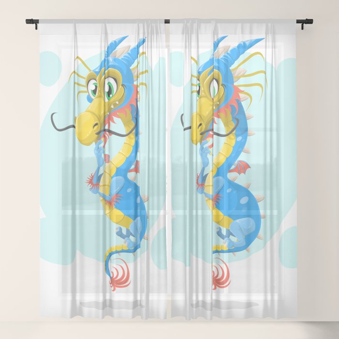 Dragon Chinese Blue Mustache China Sheer Curtain By Nexart Society6