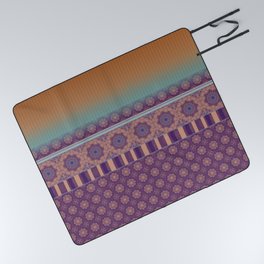 Purple Teal Orange Boho Mandala Tile Ombre Mixed Pattern Picnic Blanket