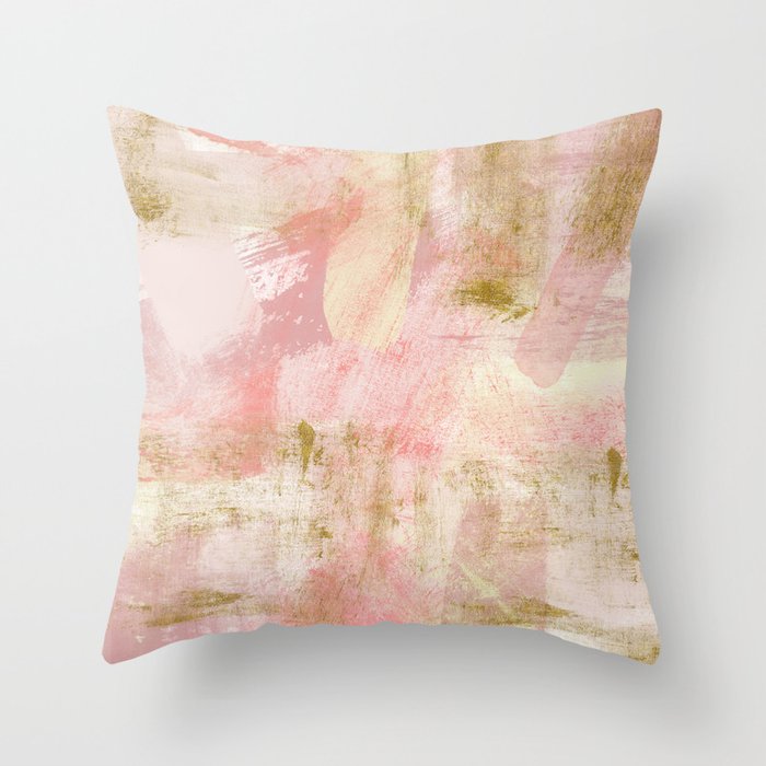 Rustic Gold and Pink Abstract Throw Pillow