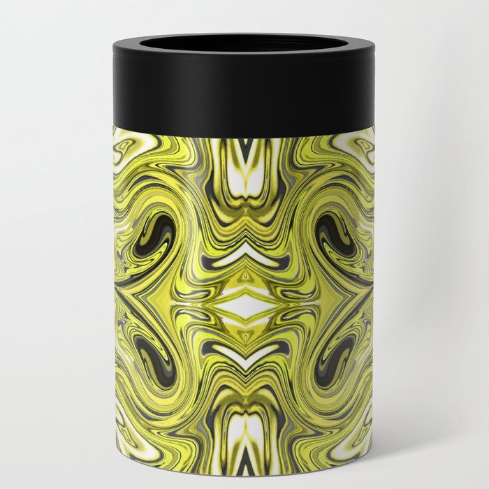 Yellow and black swirl abstract design Can Cooler