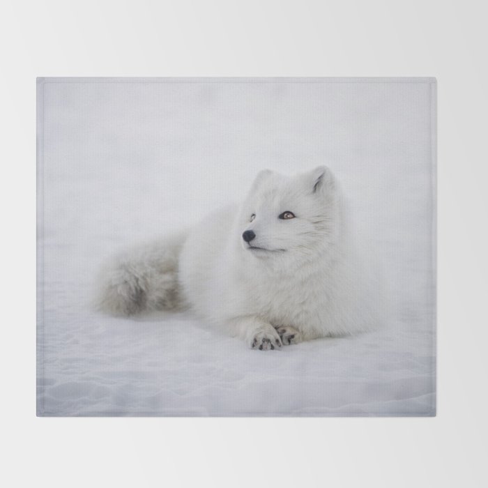 White Snow Arctic Fox Throw Blanket