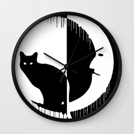 The cat on the moon Wall Clock | Black, Moon, Blackcat, Animal, White, Drops, Graphicdesign, Colordrops, Abstract, Fantasy 