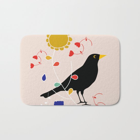 Black Bird Cream Bath Mat