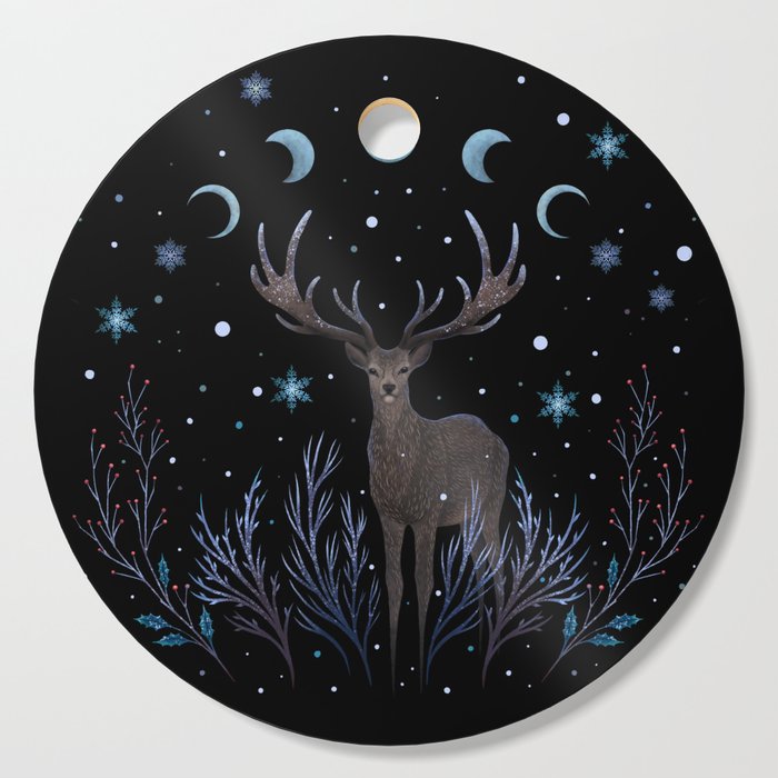 Deer in Winter Night Forest Cutting Board