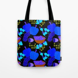 Retro Spring Vegetable and Fruit Salad Neon Blue Tote Bag
